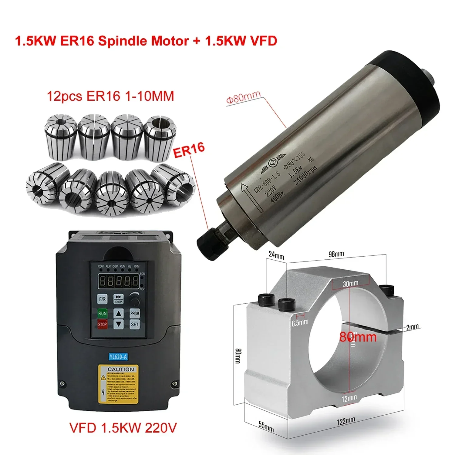 Er20 Collet Chuck Spindle Motor 220V - CNC空冷式800W 1500W 2200Wスピンドルモーターキット 2.2KW 1.5KW周波数変換インバーター 220V