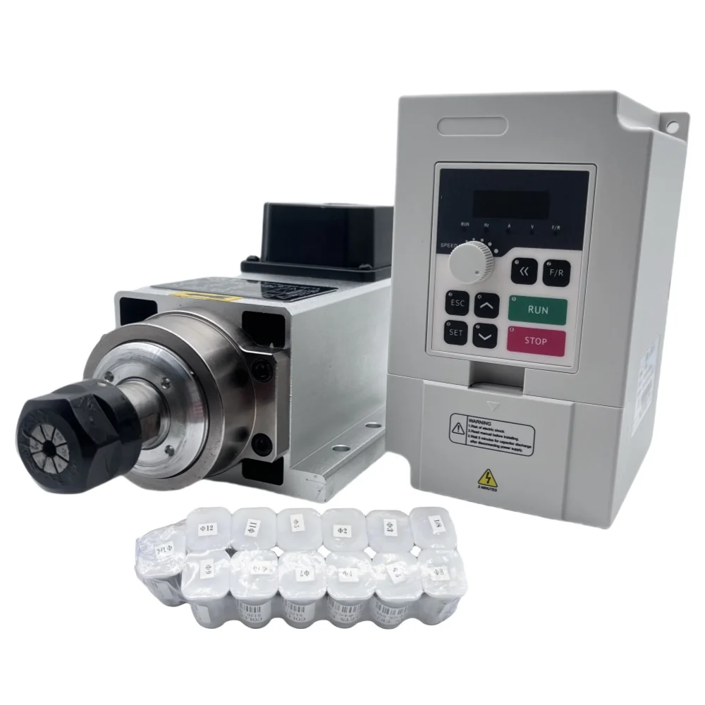 Air Cooled 1.5Kw Spindle Motor Inverter 110V - 1.5KW ER11/ER20 110V/220V CNCスピンドルモーターキット、角型空冷式1500W CNCスピンドルモーターキット（1.5KWインバーターとコレット付き）